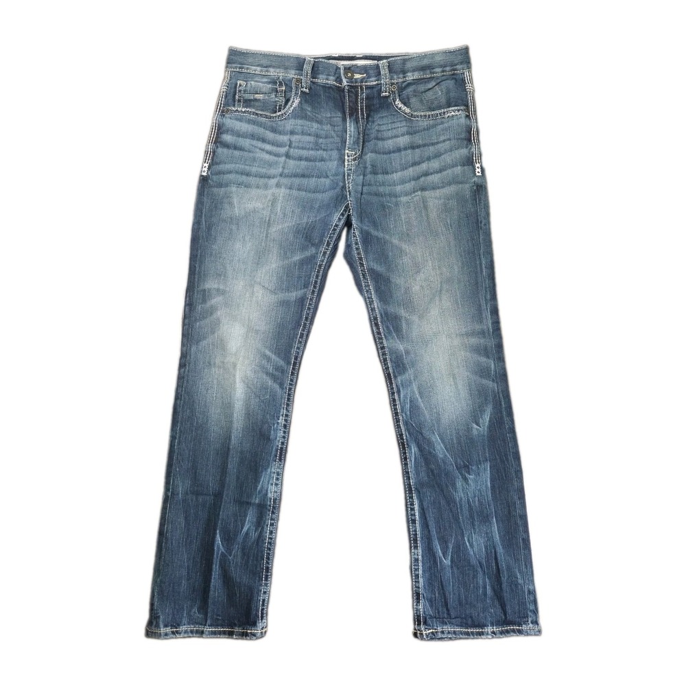 BKE Jake Straight Jeans Mens 33S 35×31 Blue Medium Wash Denim Thick Stitching